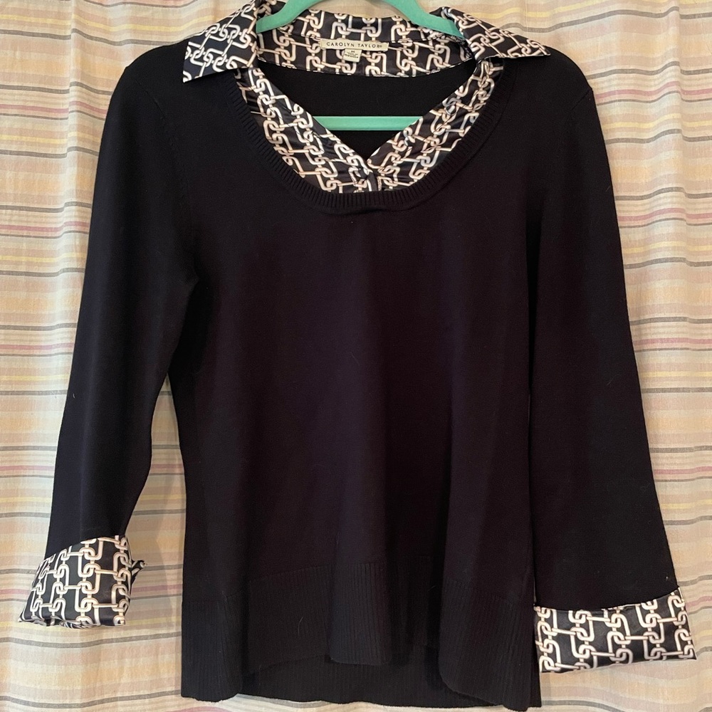 Black Sweater pullover with silk cuffs and colar